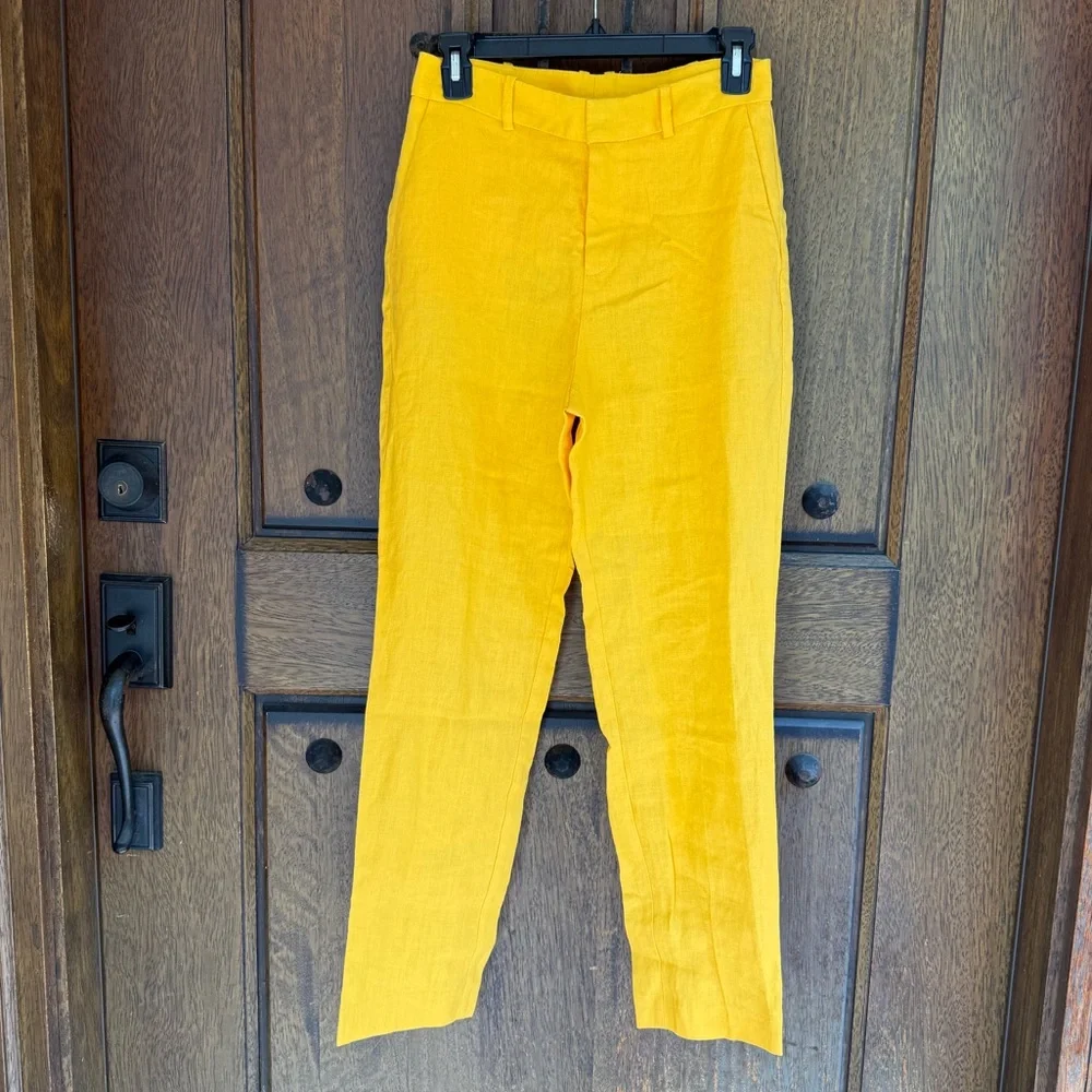 Mango Women’s linen Yellow Pants Size 2